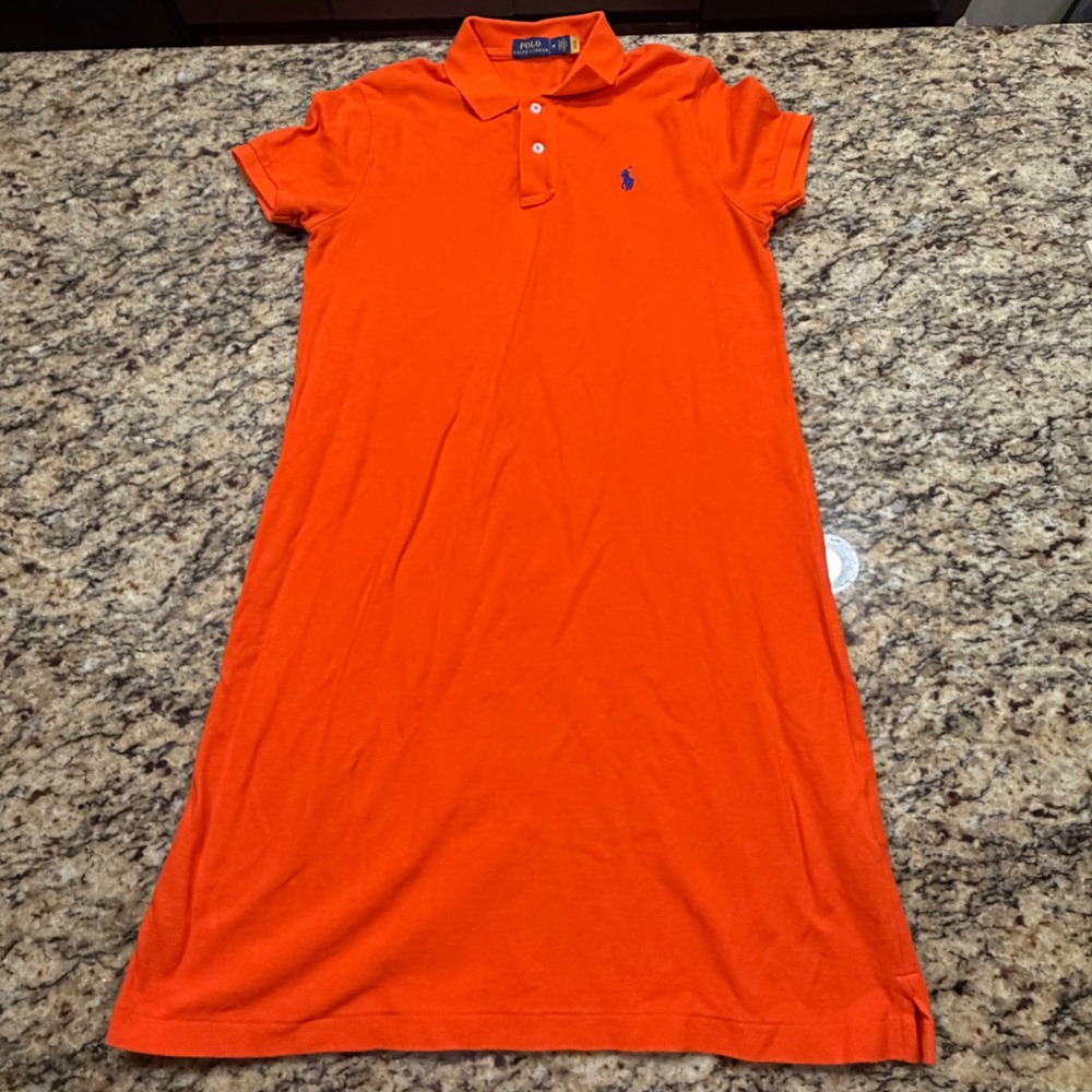 Polo Ralph Lauren Womens Orange Short Sleeve Mesh Cotton Polo Dress Size M ws